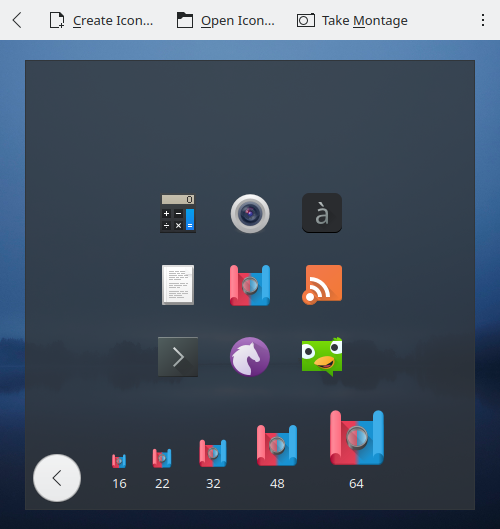 The colourful icon view of Ikona in dark mode