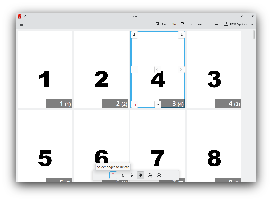 Karp main window with pages of PDF file