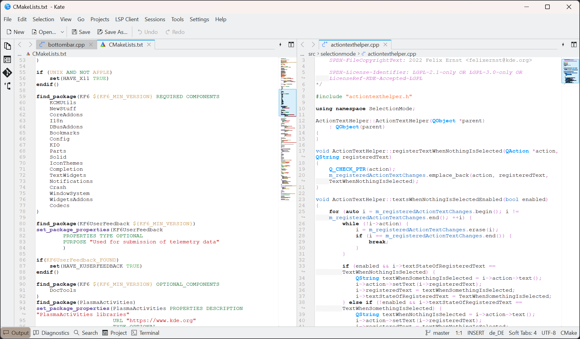 Kate with split view