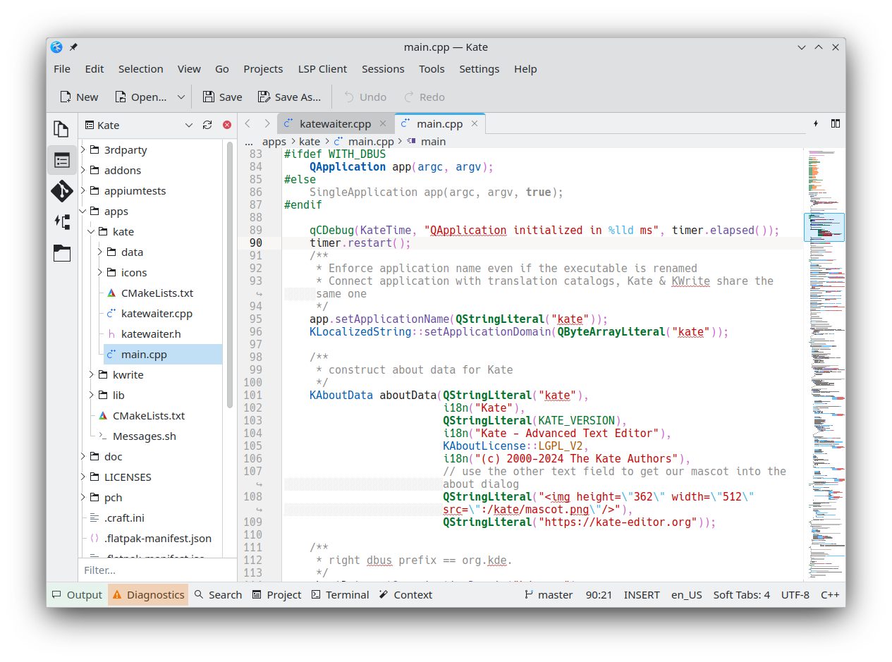 Editing code with Kate