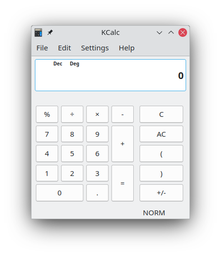 Основное окно приложения KCalc
