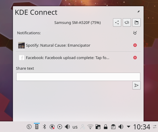 Снимок экрана KDE Connect