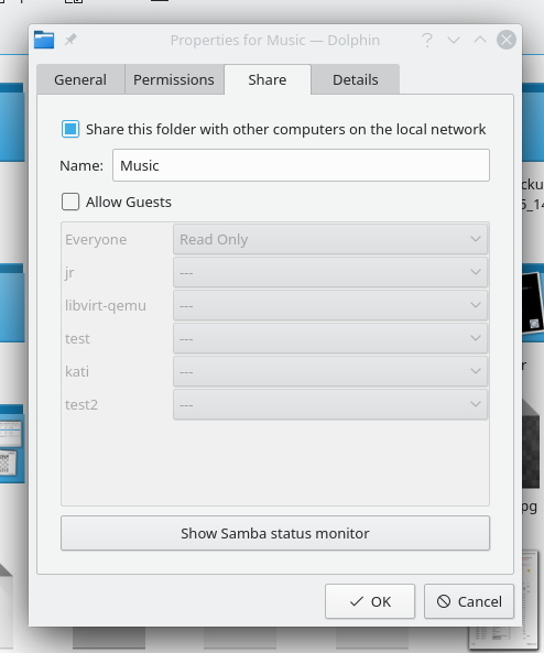 Screenshot of Samba Filesharing Plugin