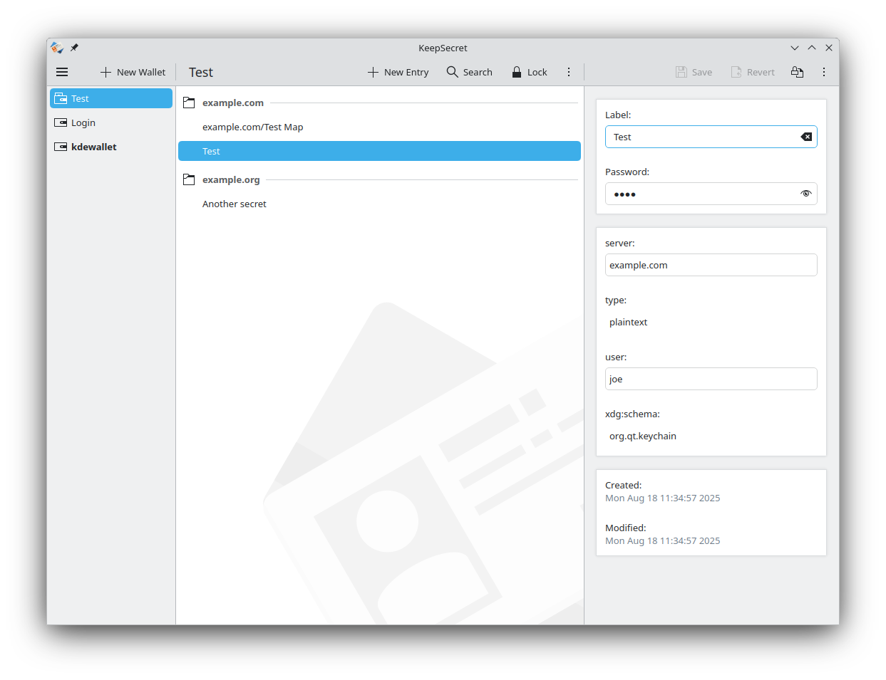 Password management in KeepSecret