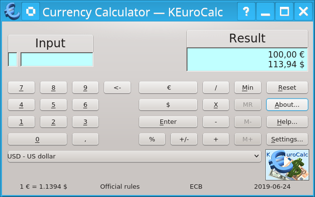 Screenshot of KEuroCalc