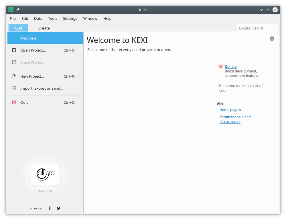 Zrzut ekranu KEXI
