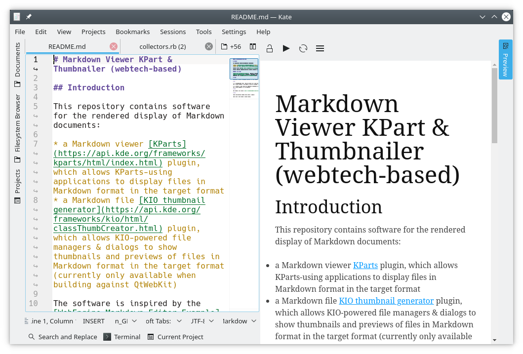 Screenshot of Προβολέας markdown του KPart