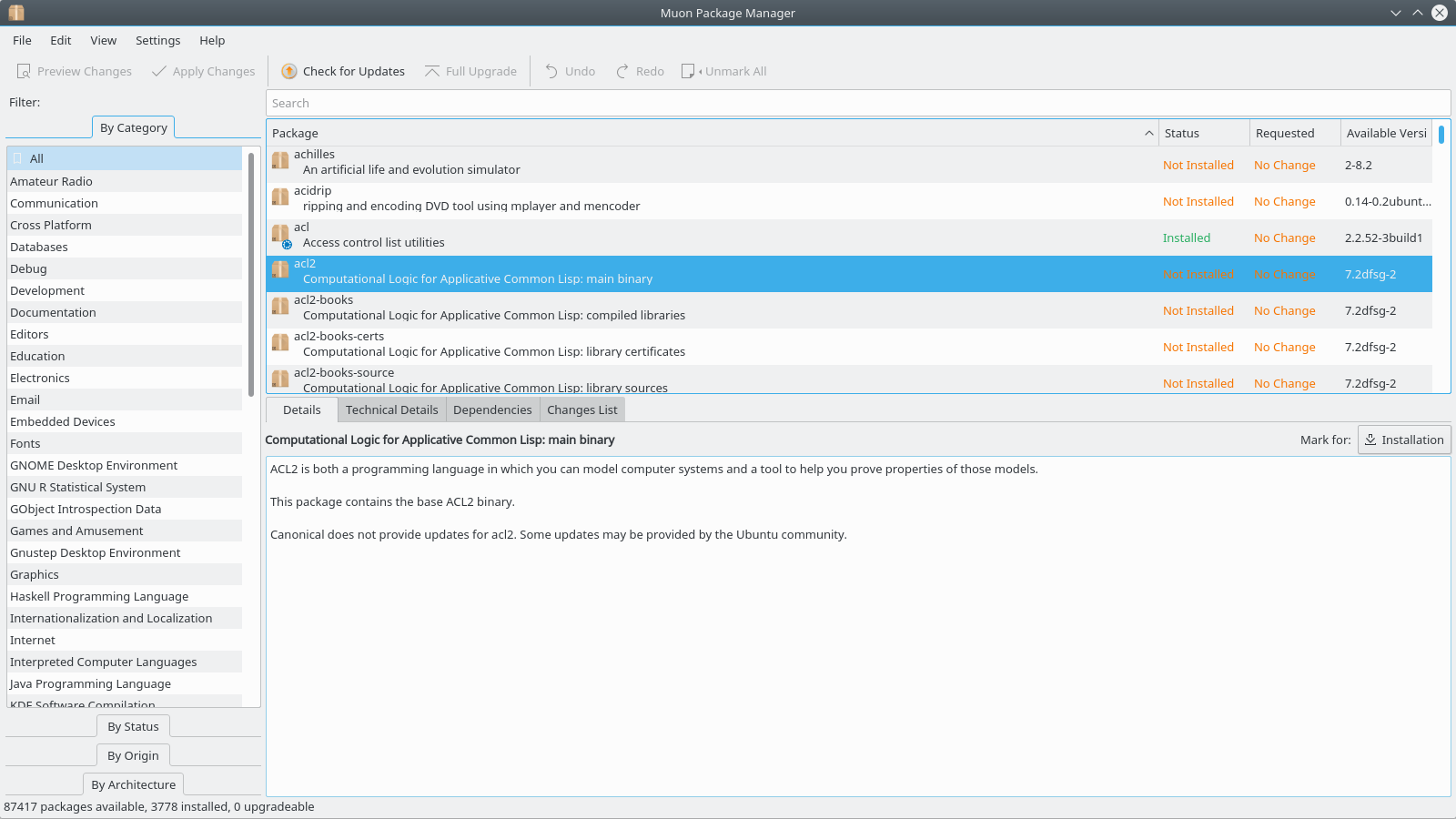 Screenshot of Muon Package Manager
